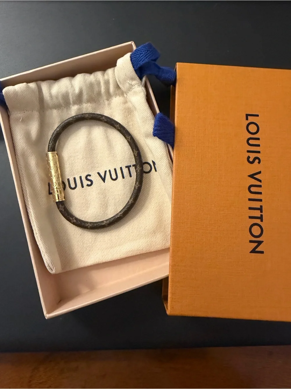 Louis Vuitton Brown Monogram Bangle with Gold-Tone Clasp